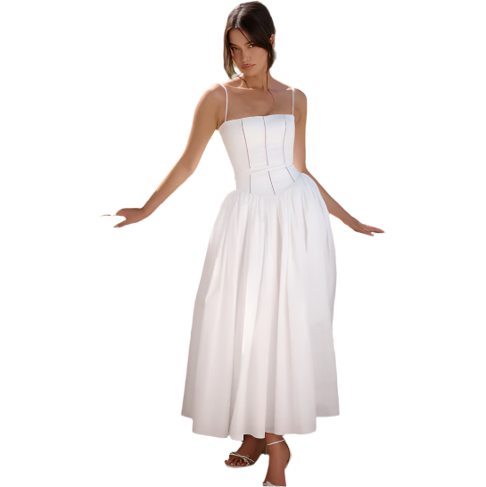 Women White Summer Long Dress | Flare Hollow Out Dress
