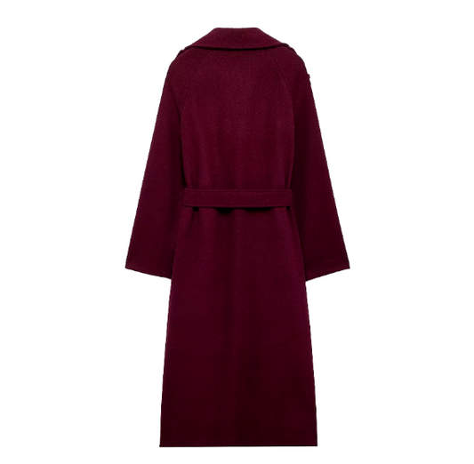 Women Burgundy Overcoat with Belt | Warm Winter Trench Coat