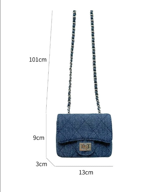 Women Denim Flap Crossbody Bag | Diamond Grid Shoulder Bag