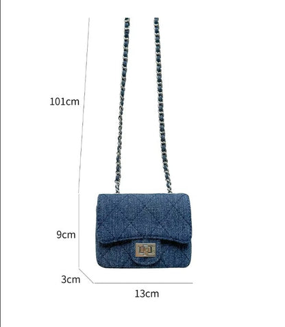 Women Denim Flap Crossbody Bag | Diamond Grid Shoulder Bag