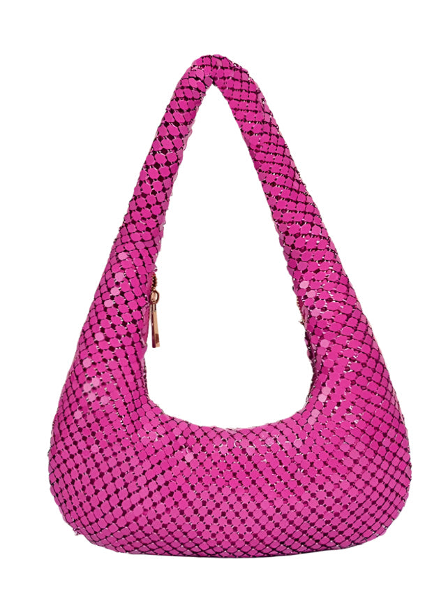 Women Aluminum Sequin Armpit Bag | Party Handbag | Sparkling Shoulder Bag Dark Pink