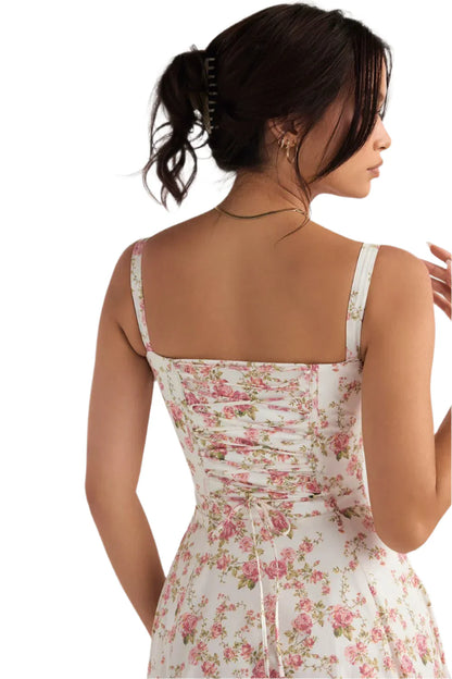 Women Casual Slit Floral Print Dress | Midi Summer Dress | Sundress | Holiday Dress