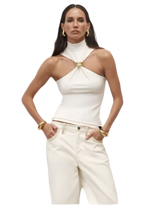 Women Summer Metal Knot Tank Top | Sleeveless Casual Vest White