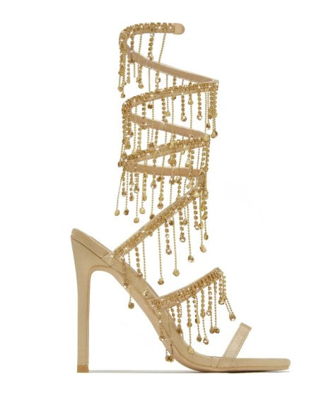 Elegant Women Wedding Shoes | Tassel Stiletto Sandals | Golden