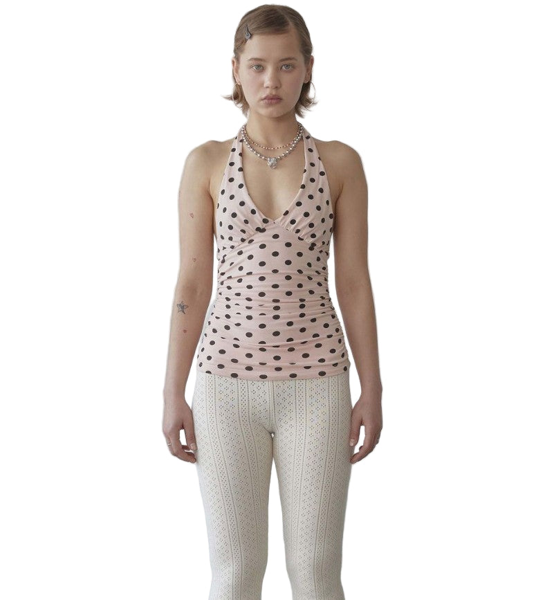 Women Polka Dot Vest | Y2K Lace-Up | Backless | Halter V-Neck | Summer Tank Top