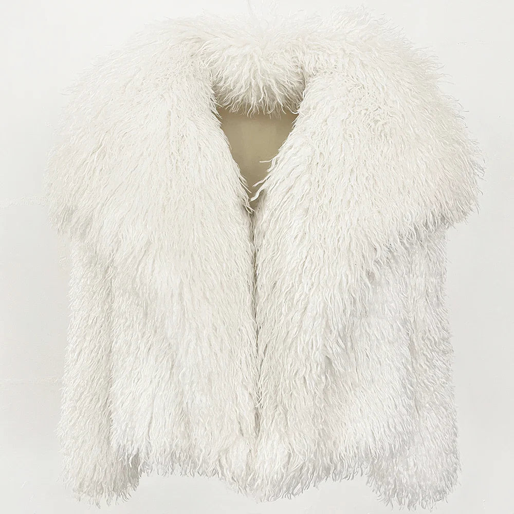 Short Mongolian Fur Coat | Women Luxury Cropped Fur Coat | Warm | Winter