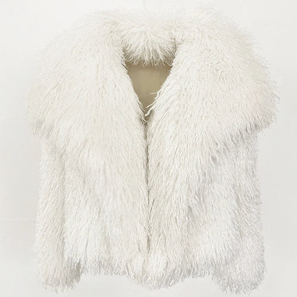 Short Mongolian Fur Coat | Women Luxury Cropped Fur Coat | Warm | Winter