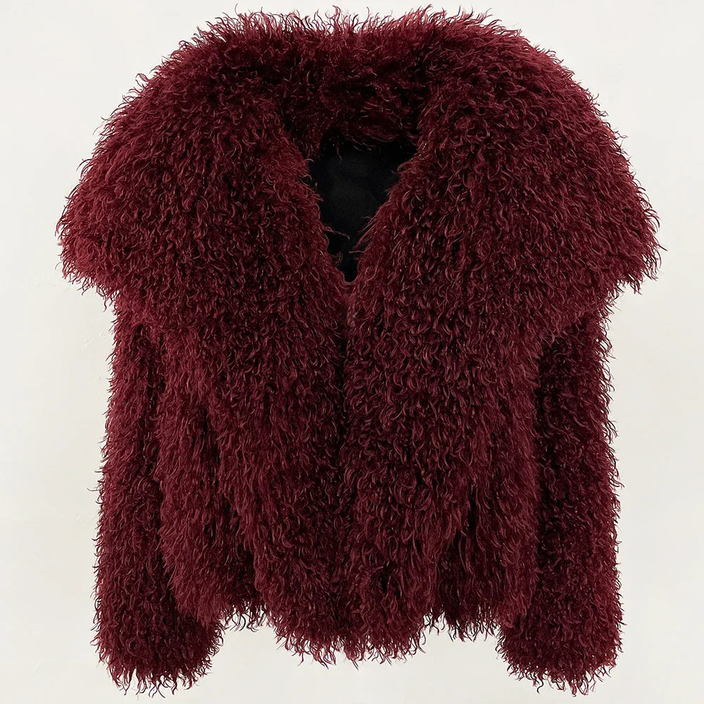 Short Mongolian Fur Coat | Women Luxury Cropped Fur Coat | Warm | Winter