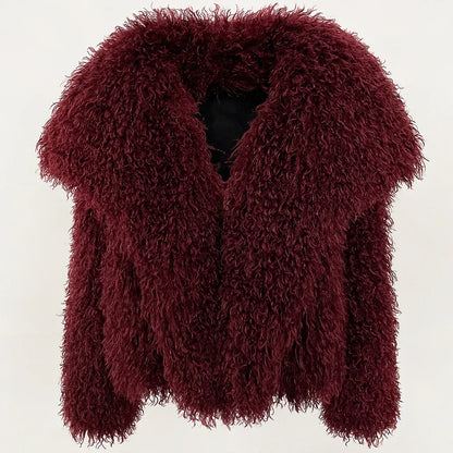 Short Mongolian Fur Coat | Women Luxury Cropped Fur Coat | Warm | Winter