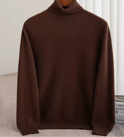 Men Merino Wool Turtleneck Knitted Pullover | Merino Wool Sweater | Cashmere Warm Knit Top Brown