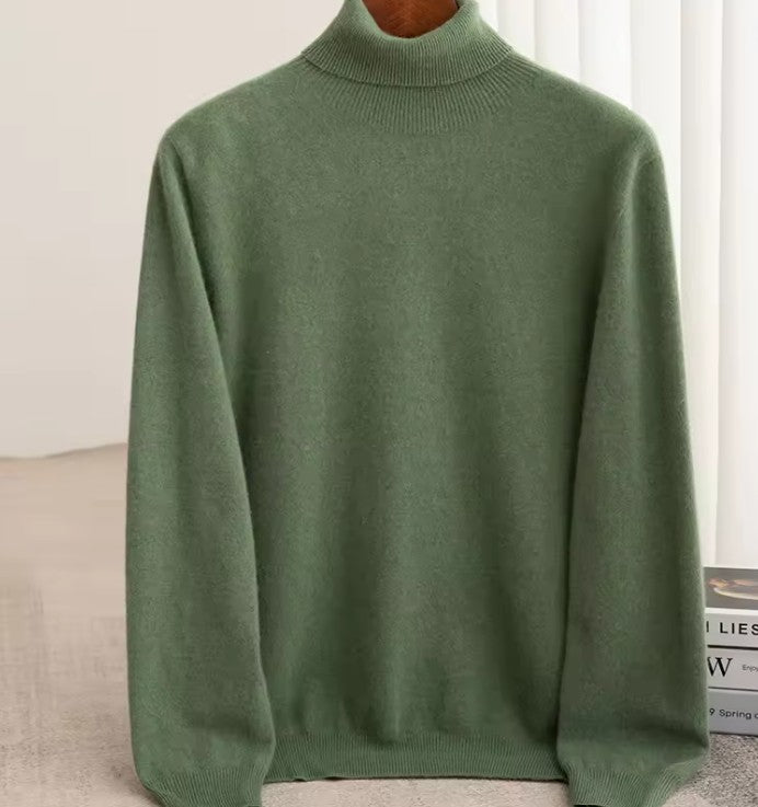 Men Merino Wool Turtleneck Knitted Pullover | Merino Wool Sweater | Cashmere Warm Knit Top Pine Green
