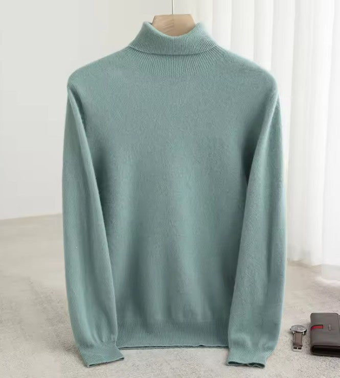 Men Merino Wool Turtleneck Knitted Pullover | Merino Wool Sweater | Cashmere Warm Knit Top Bluestone Green