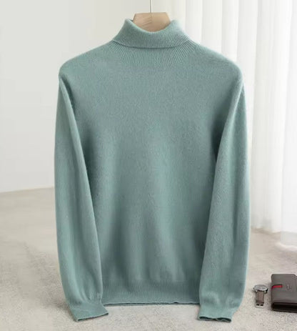 Men Merino Wool Turtleneck Knitted Pullover | Merino Wool Sweater | Cashmere Warm Knit Top Bluestone Green