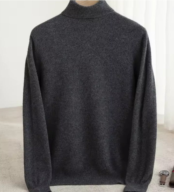 Men Merino Wool Turtleneck Knitted Pullover | Merino Wool Sweater | Cashmere Warm Knit Top Dark Grey