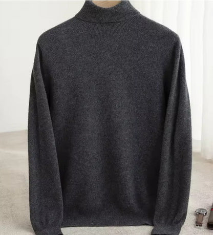 Men Merino Wool Turtleneck Knitted Pullover | Merino Wool Sweater | Cashmere Warm Knit Top Dark Grey