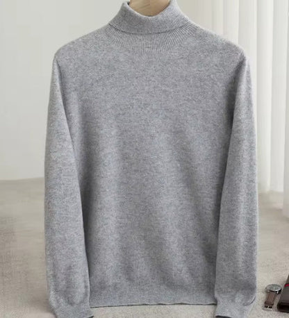 Men Merino Wool Turtleneck Knitted Pullover | Merino Wool Sweater | Cashmere Warm Knit Top Gray