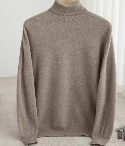 Men Merino Wool Turtleneck Knitted Pullover | Merino Wool Sweater | Cashmere Warm Knit Top Camel