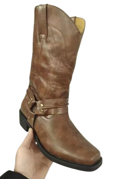 Men Western Cowboy Boots | Leather Embroidered Boots | Winter Shoes | Retro Men Boots | Mid-Calf Boots