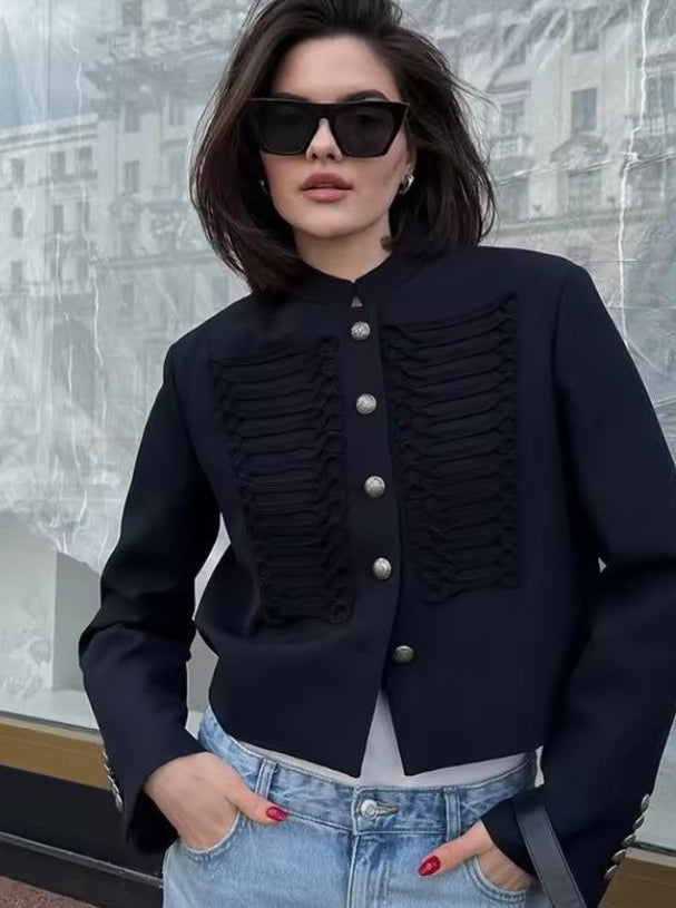 Women Napoleon Jacket | Elegant Office Short Coat | Stand Collar | Spring Jacket | Military Jacket Athens