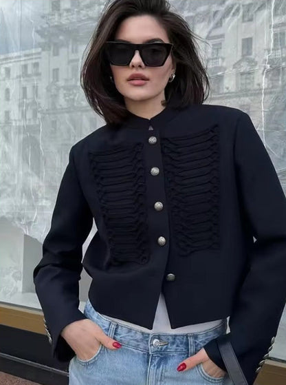 Women Napoleon Jacket | Elegant Office Short Coat | Stand Collar | Spring Jacket | Military Jacket Athens