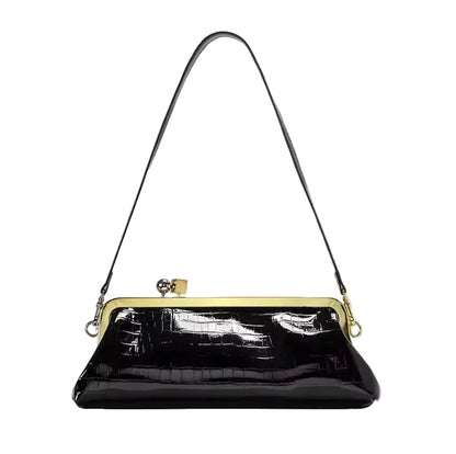 Women Leather Kiss Lock Bag | Long Clutch Bag | Luxury Shoulder Bag | Elegant Party Purse | Underarm Bag Black 2