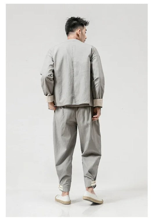 Men Tang Suit Jacket | Linen Top | Long Sleeve