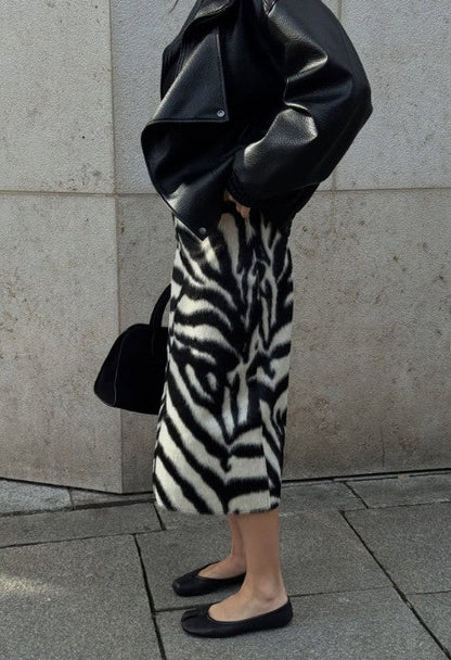 Women Zebra Print Skirt | High Waist | Midi Skirt | Elegant | Slim | Long Skirt