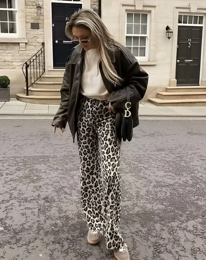 Women Vintage Leopard Print Pants | Cheetah Print Trousers | Cheetah Trousers | Lightweight