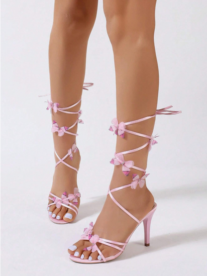 Women Luxury Butterfly High Heel | Ankle Strap Sandals | Summer | Cross Strap Stilettos