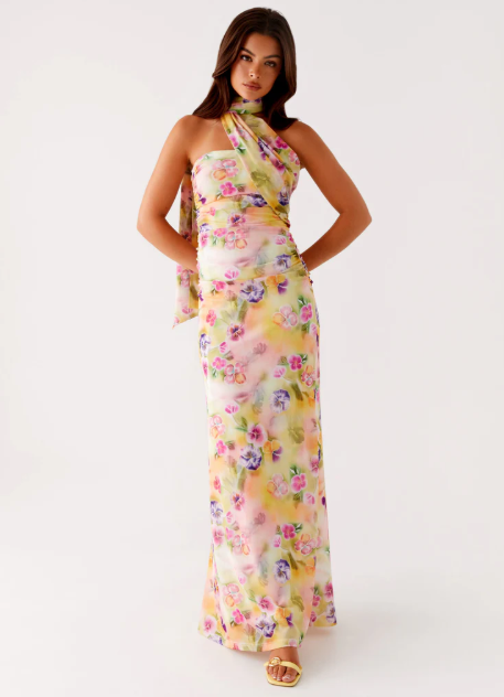 Women Floral Print Long Dress | Tube Dress | Summer | Strapless Dress with Choker Scarf