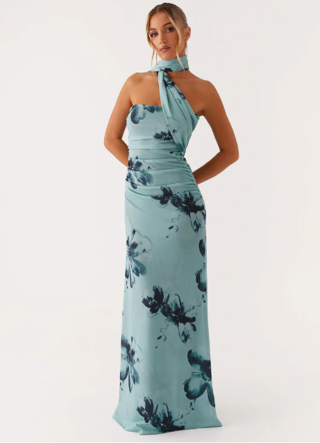 Women Floral Print Long Dress | Tube Dress | Summer | Strapless Dress with Choker Scarf