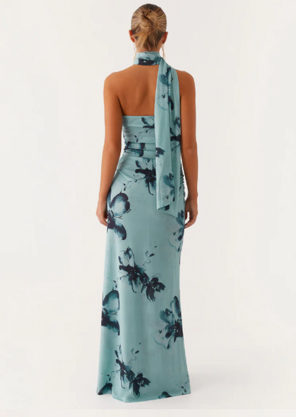 Women Floral Print Long Dress | Tube Dress | Summer | Strapless Dress with Choker Scarf
