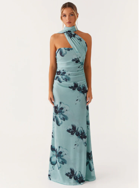 Women Floral Print Long Dress | Tube Dress | Summer | Strapless Dress with Choker Scarf