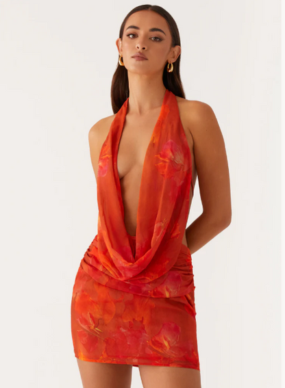 Women Summer Halter Neck Dress | Backless | Mesh Dress | Party Mini Dress