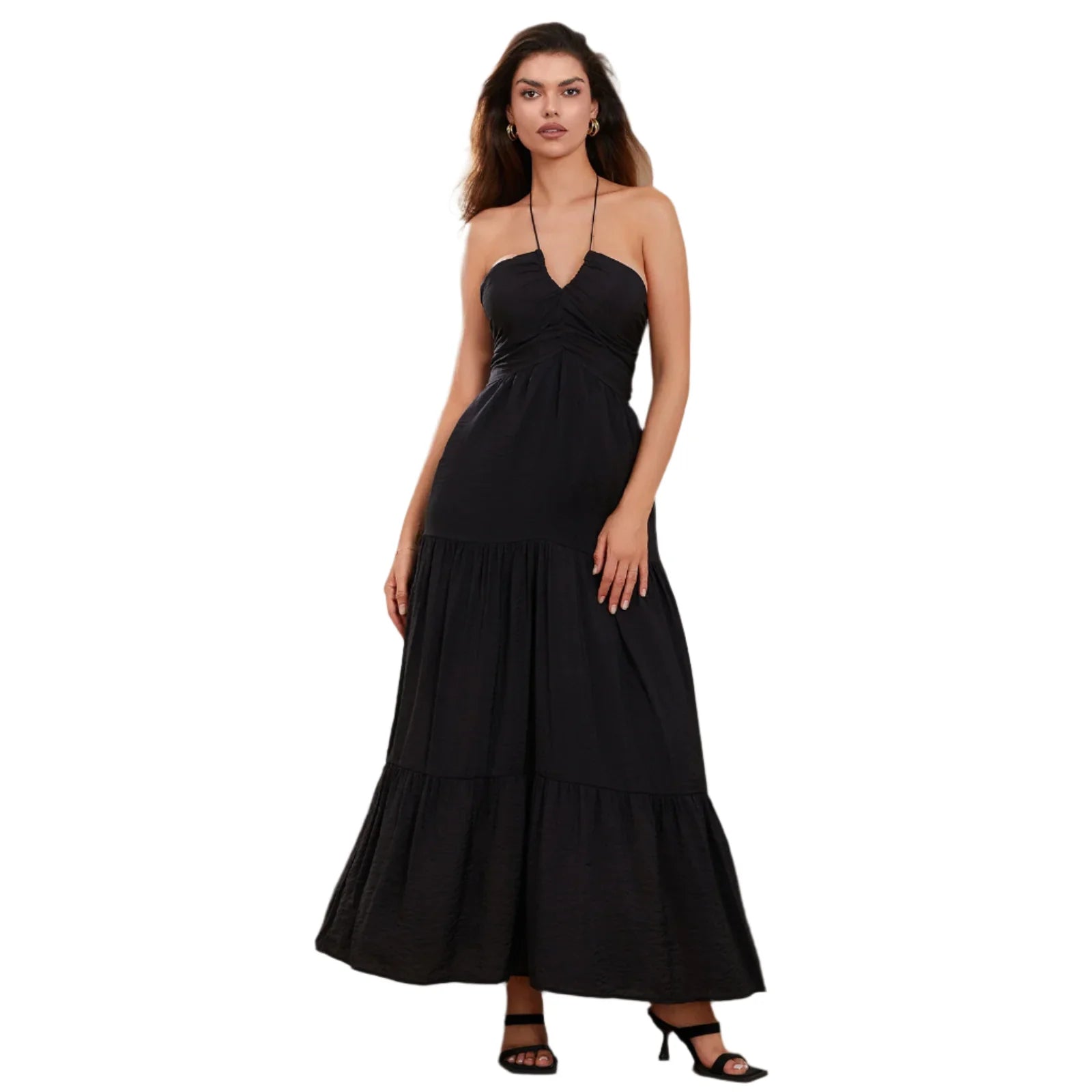 Women Bohemian Summer Tie-Up Halter Dress | Beach Flowy Dress | Sleeveless Backless Ruffled A-line Long Dress