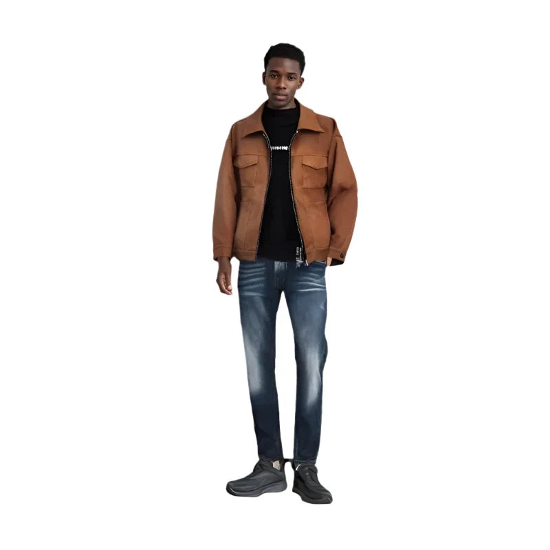 Men Vintage Twin Pocket Jacket | Suede Crock Jacket with Zipper