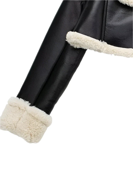 Women's Vintage Cropped Fur Leather Jacket