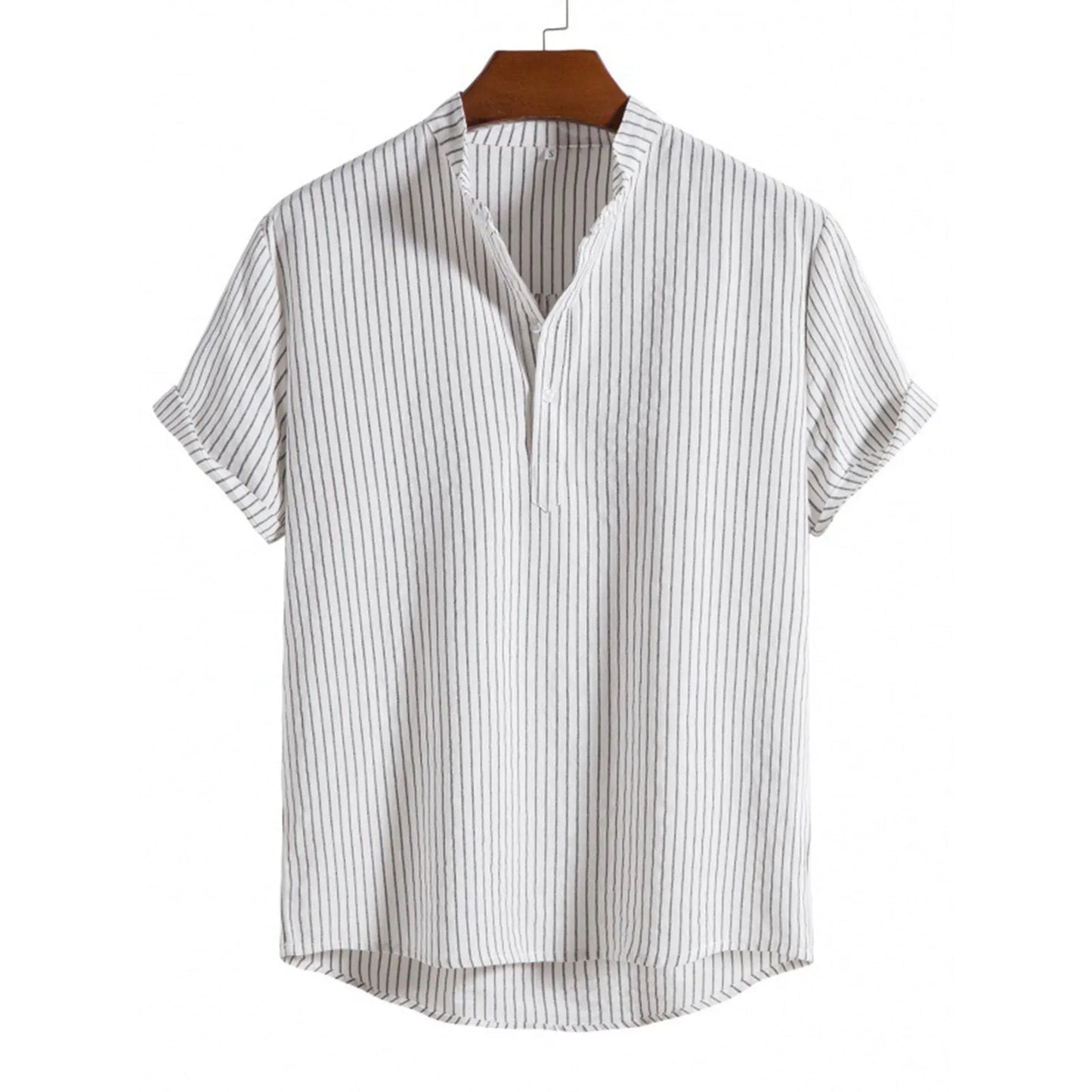 Men Casual Blouse Shirt | Linen Shirt Short Sleeve | Loose Button Top White