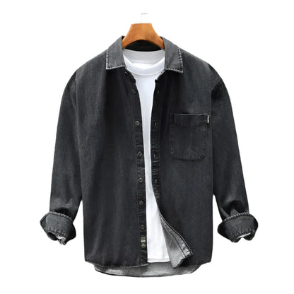 Men Retro Washed Casual Denim Shirt | Button Down Black