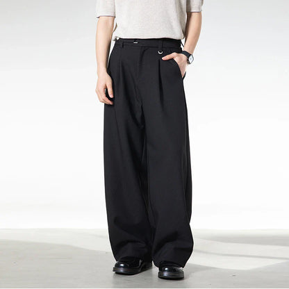 Men Loose Fit Dress Pants | Adjustable Buckle | Pleated | Casual Trousers | Wide Leg