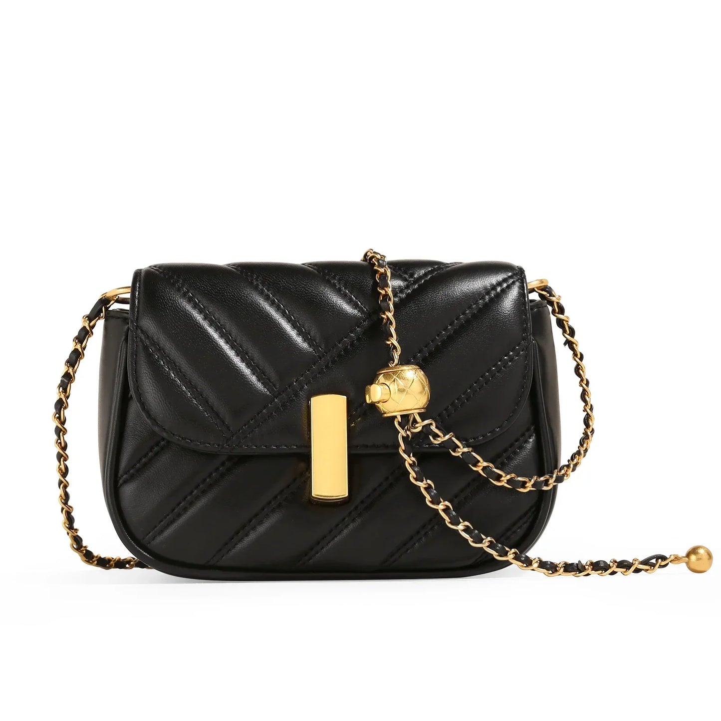 Women Handbag With Chain Strap | Crossbody Quilted Leather Bag Black