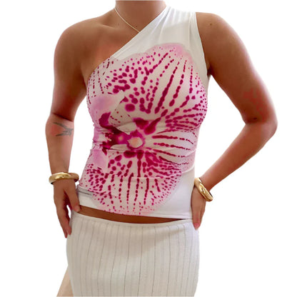 Women Floral Print Fitted Top | One Shoulder | Backless Tank Top | Summer Top