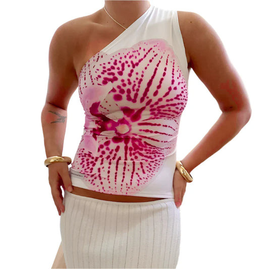 Women Floral Print Fitted Top | One Shoulder | Backless Tank Top | Summer Top