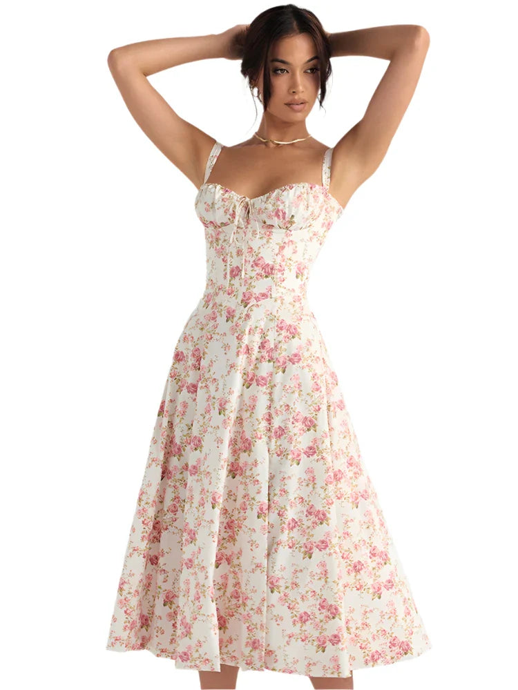 Women Casual Slit Floral Print Dress | Midi Summer Dress | Sundress | Holiday Dress