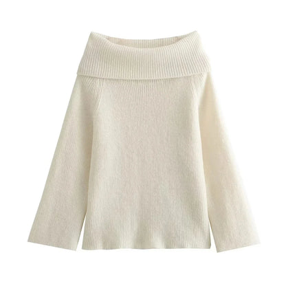 Women Off Shoulder Sweater Top | Knitted Pullover Sweater Top Beige