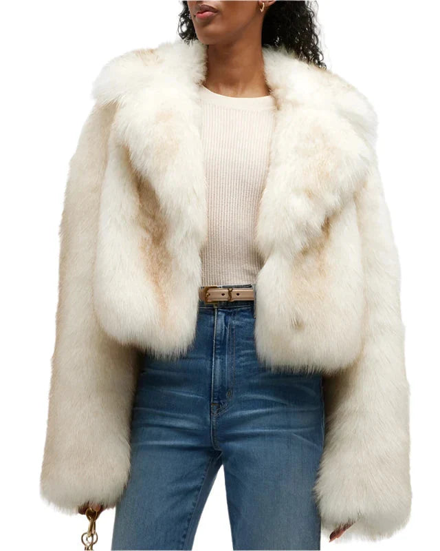 Women Cropped Fluffy Fur Jacket | Fur Coat gradient fur coat