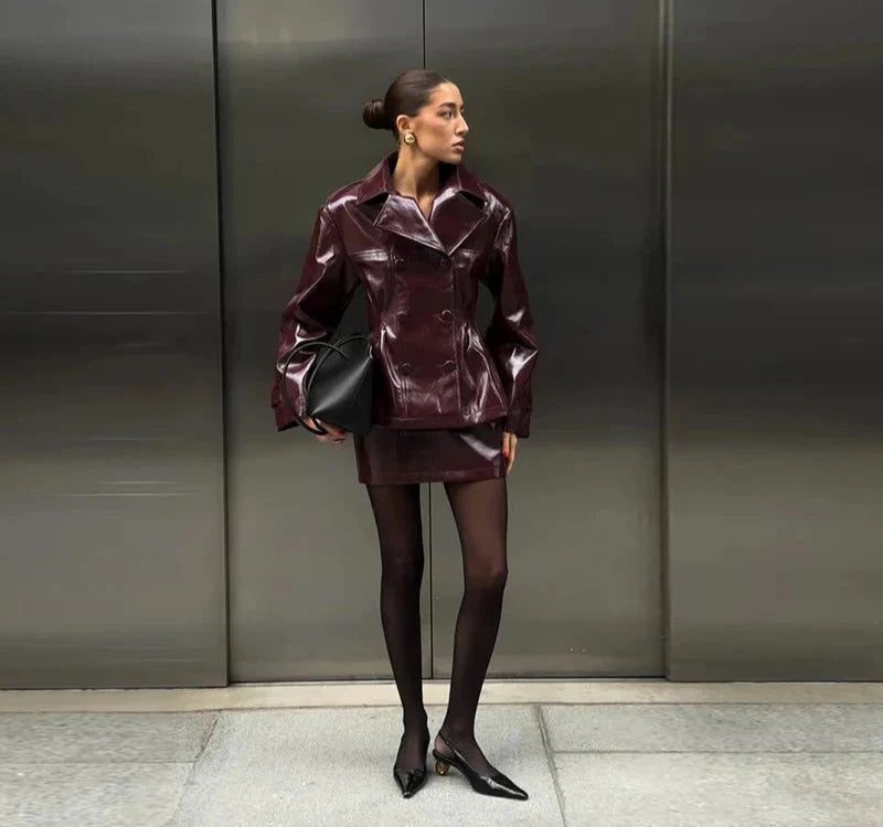 Women Vintage Leather Jacket | Skirt | Set | Vintage Short Leather Skirt