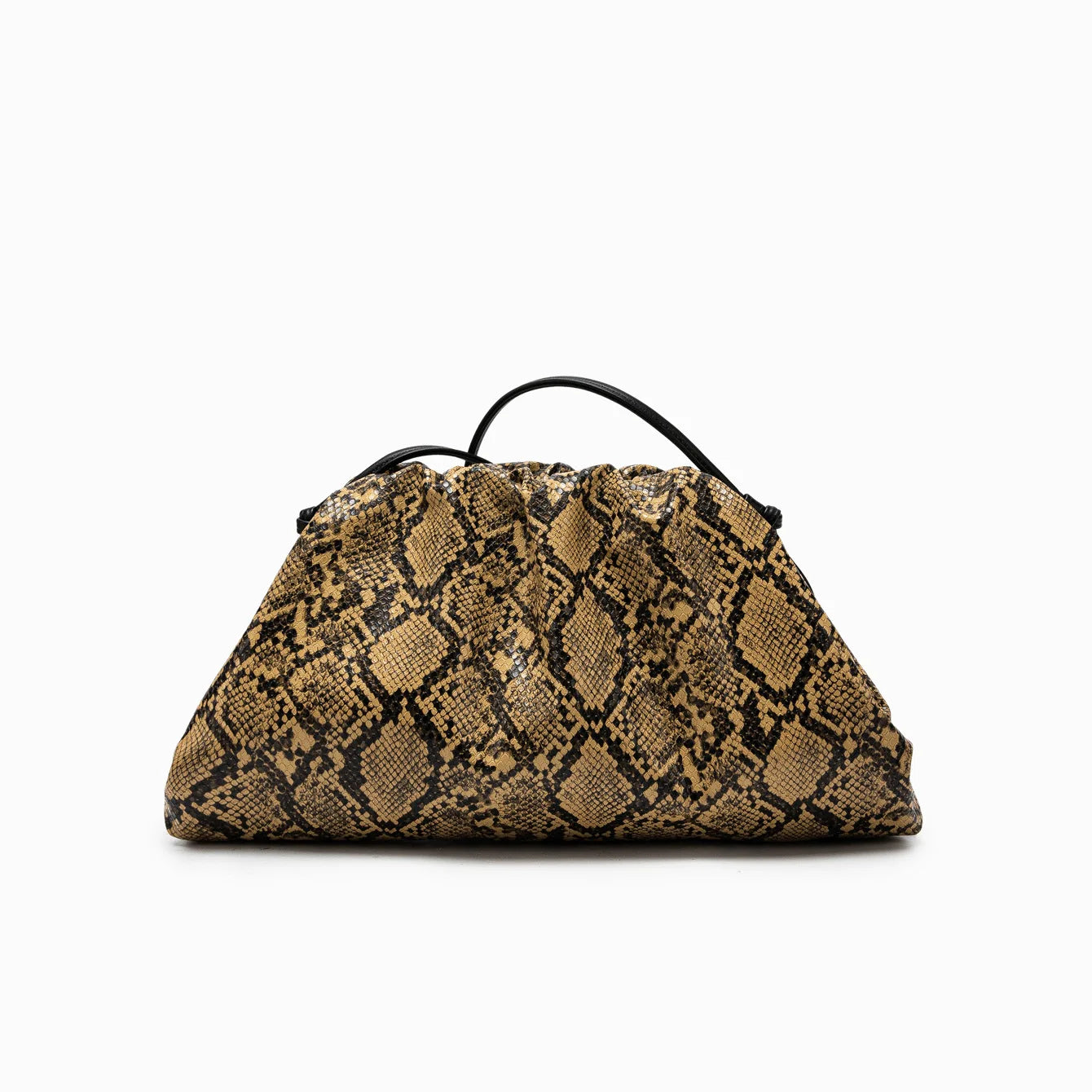 Women Leather Ruched Serpentine Dumpling Bag | Pouch Handbag | Cloud Clutch | Snake Pattern Shoulder Bag | Crossbody Bag