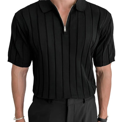 Men Casual Zipper Knitted Shirt | Summer Breathable Lapel Short Sleeve