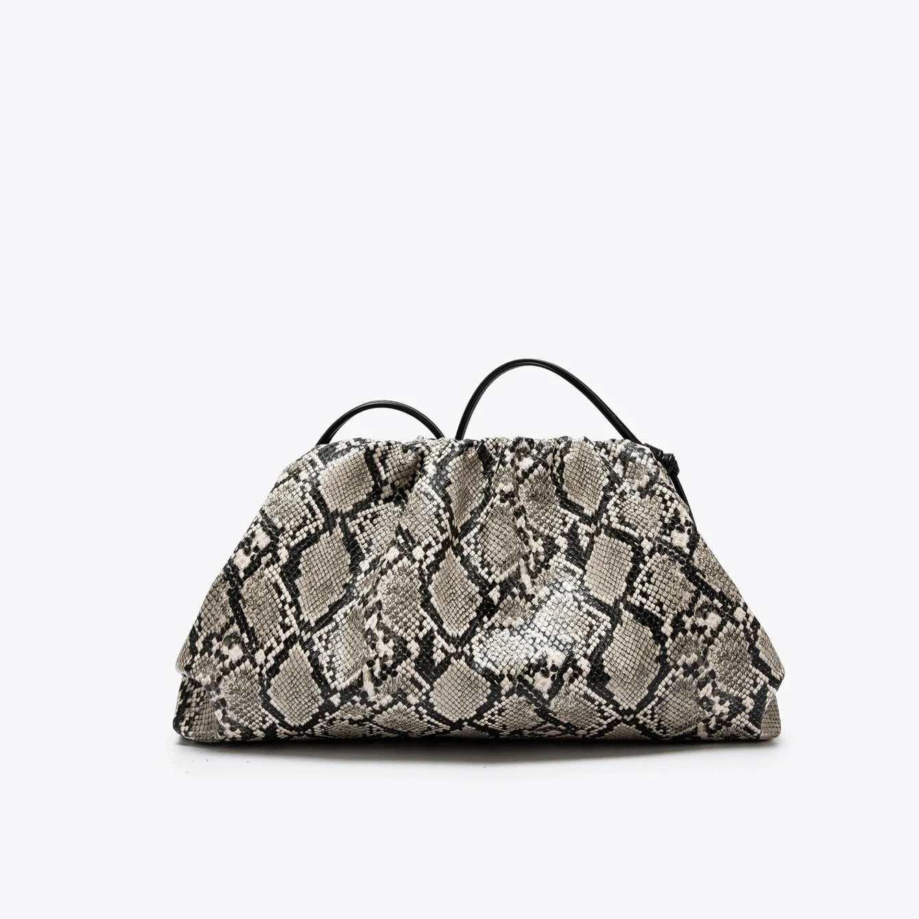 Women Leather Ruched Serpentine Dumpling Bag | Pouch Handbag | Cloud Clutch | Snake Pattern Shoulder Bag | Crossbody Bag